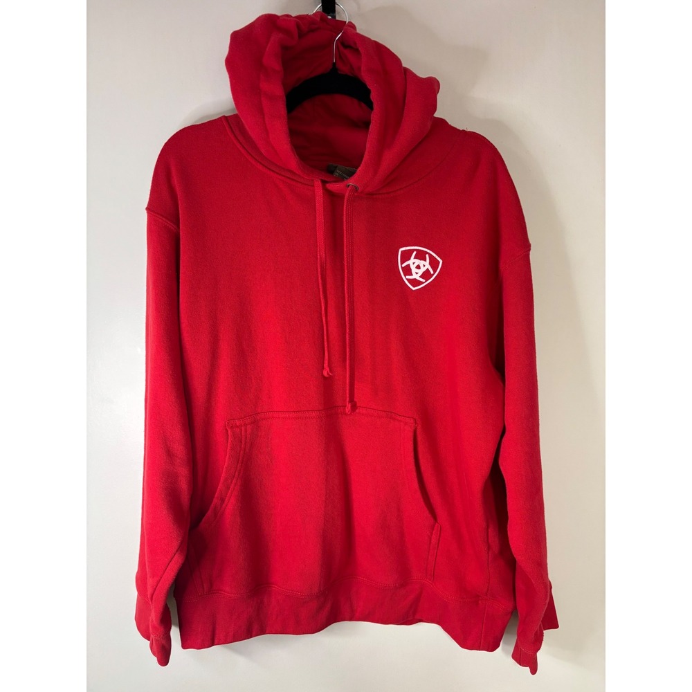 Ariat Red Logo Hoodie Sweatshirt Men's Size Medium Pullover Hooded‎ Casual